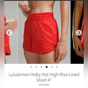 Lululemon Hotty Hot High-Rise Short 4"
Size 8 Red (lining removed)